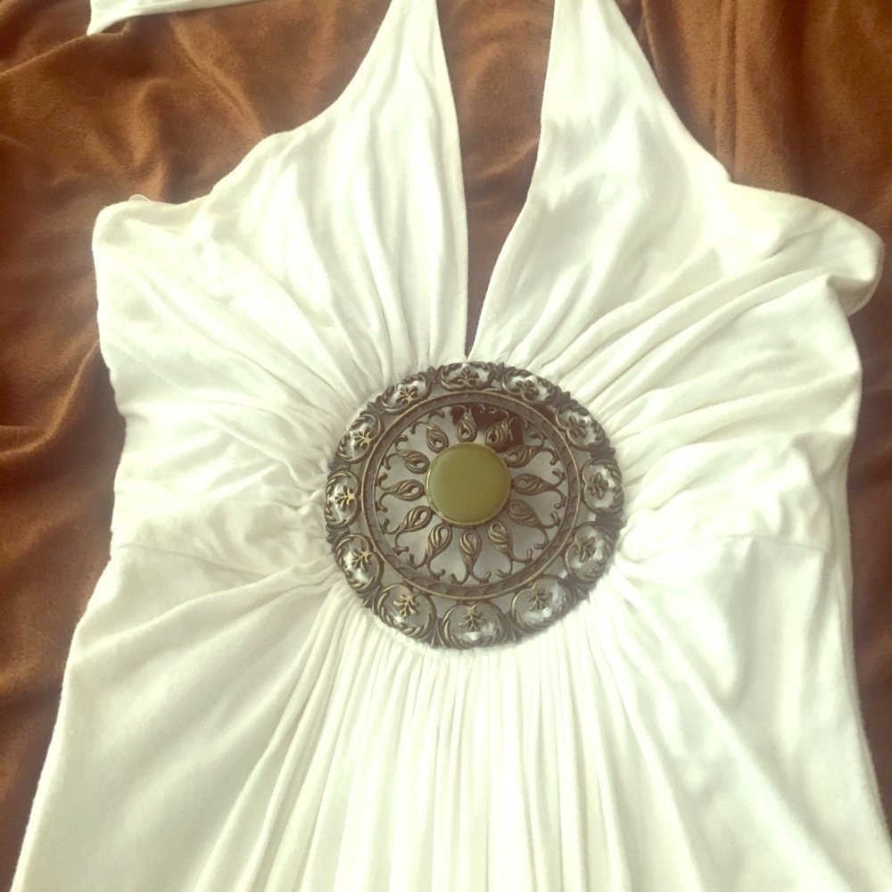 Sky Maxi Halter White M Dress w/ signature pendent