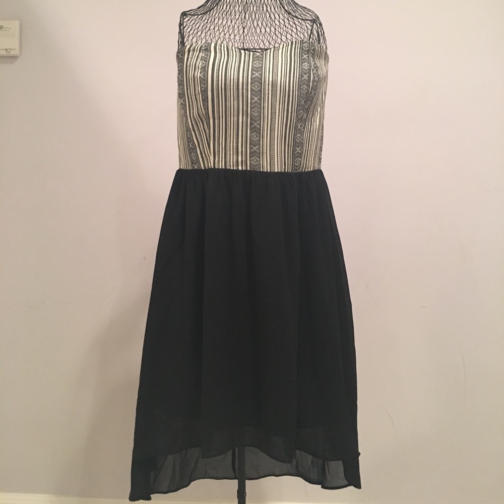 Black and White Strapless Hi-Low Dress