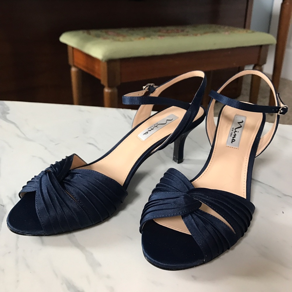 Nina Blue Satin Peep Toe Strappy Heel