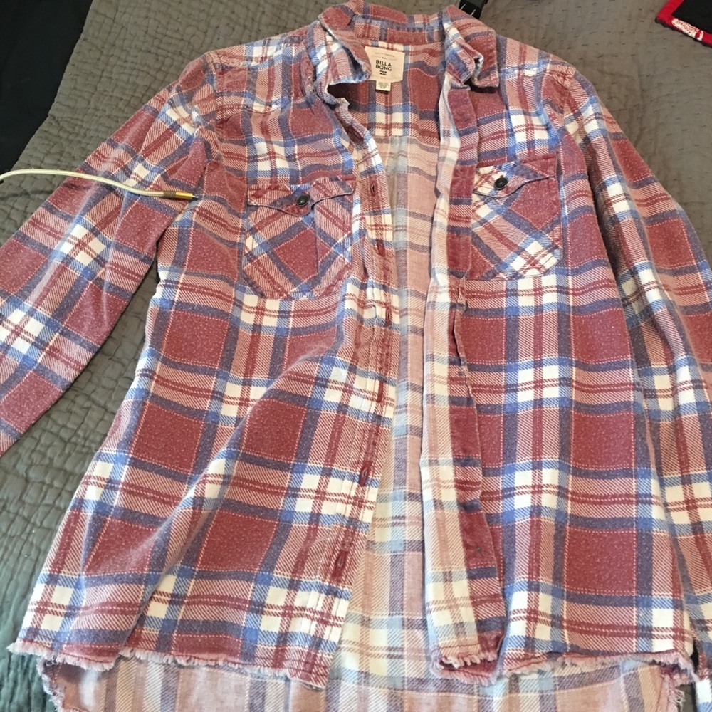 red, purple, white flannel