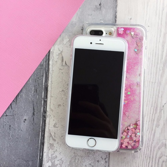 iPhone Pink Heart Liquid Glitter Case - Picture 2 of 3