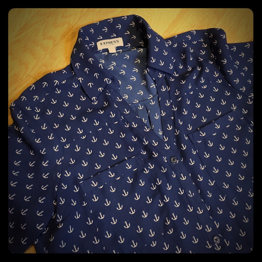 Express The Portofino Shirt, Navy Blue w/Anchors!