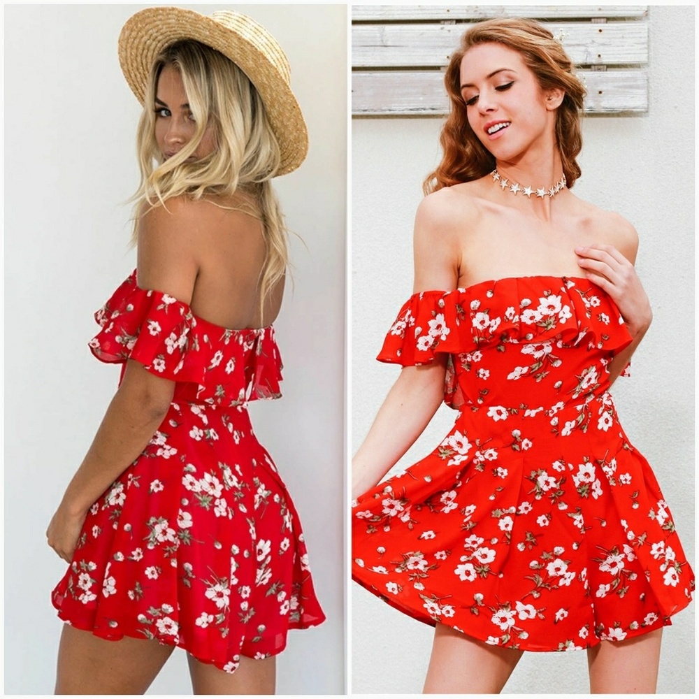 •Restocked• Off the Shoulder Ruffle Top Romper - Picture 3 of 8