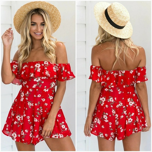 •Restocked• Off the Shoulder Ruffle Top Romper - Picture 4 of 8