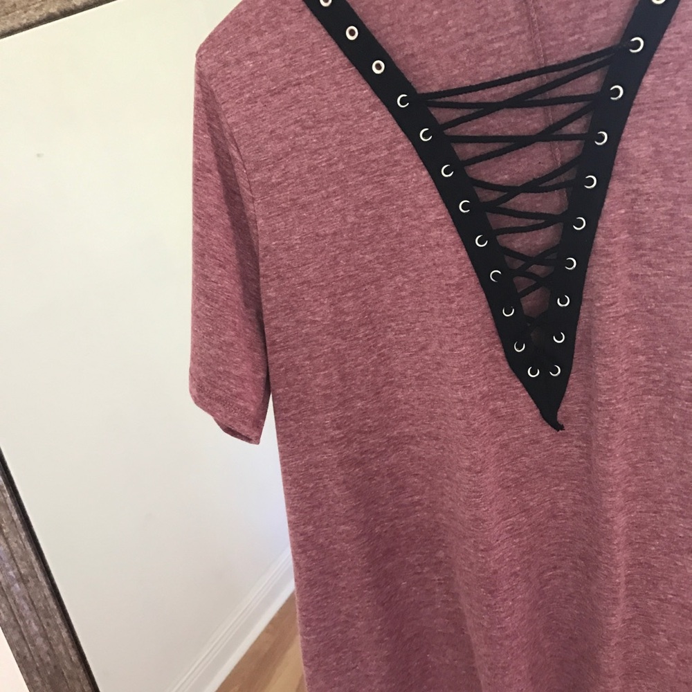LAST - Re-Stock - Burgundy deep V Tee