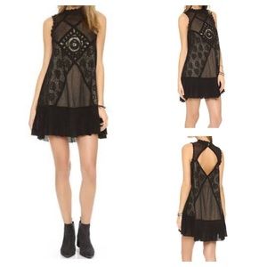 FREE PEOPLE black Angel Lace mini dress