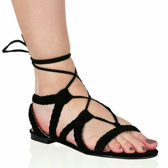 black flat gladiator sandals