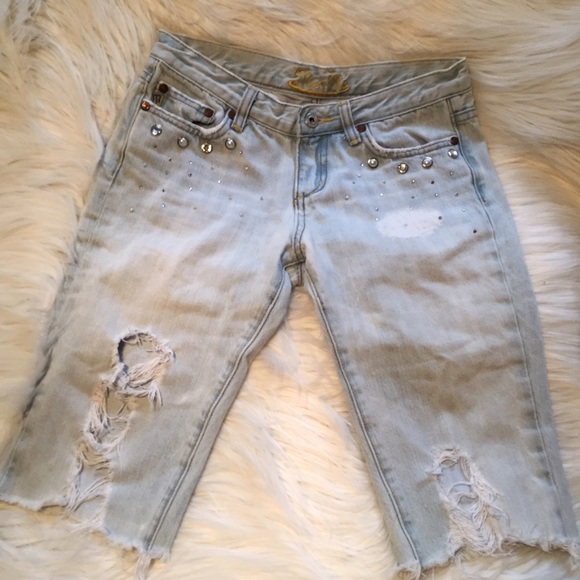 Miss Me Pants - Miss Me faded destroyed Bermuda shorts bling  27