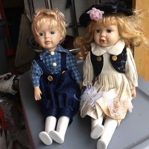 Little boy and girl porcelain doll