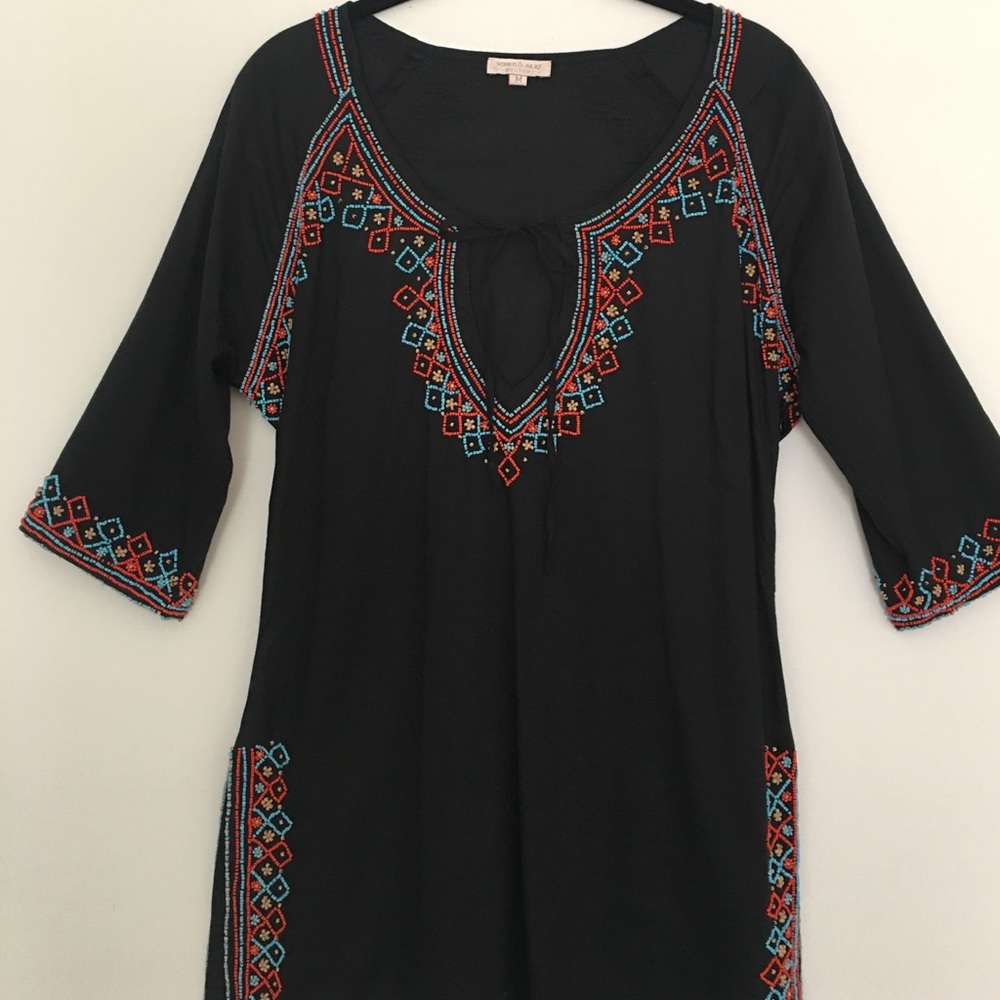 Romeo & Juliet Couture beaded by hand, native, tribal, tunic, blouse size Med