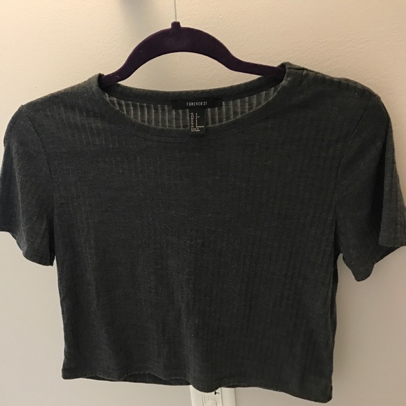 Gray Short Sleeve Crop Top - Forever 21 - Picture 1 of 4