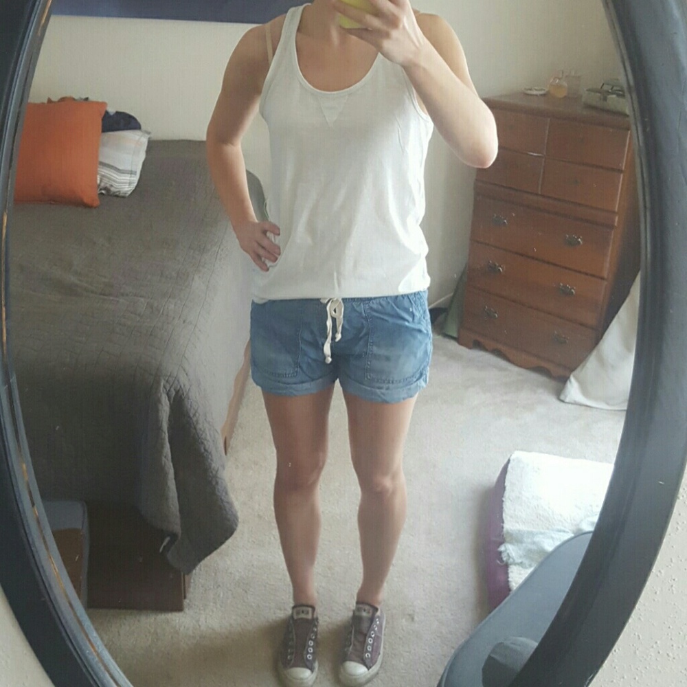 Light denim drawstring shorts