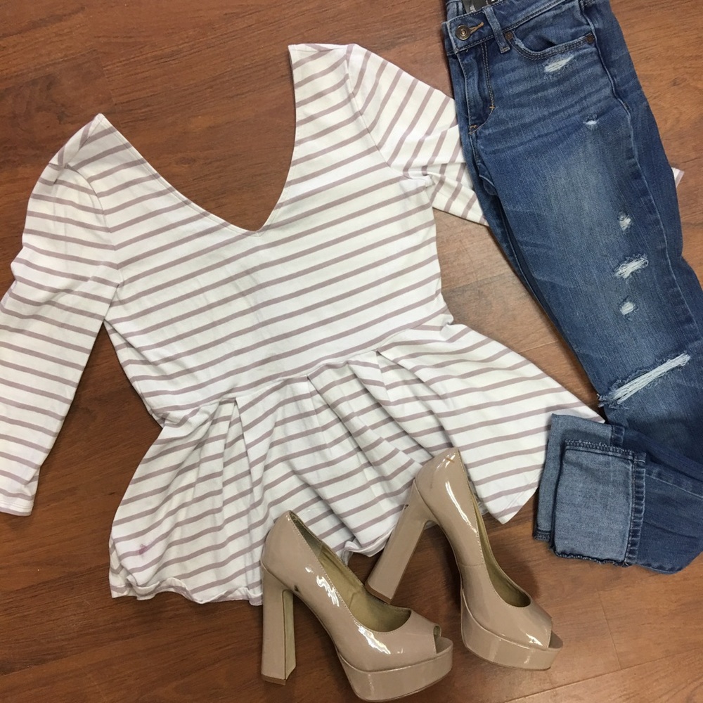 Victoria's Secret Peplum Mauve and white top