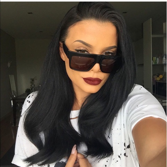 Camellia- Black Flat Top Squared Sunglasses - Picture 6 of 8