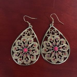 Pink and purple costume jewelry earings