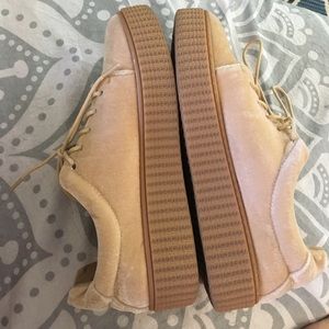 Apricot faux suede lace up rubber sole low tops