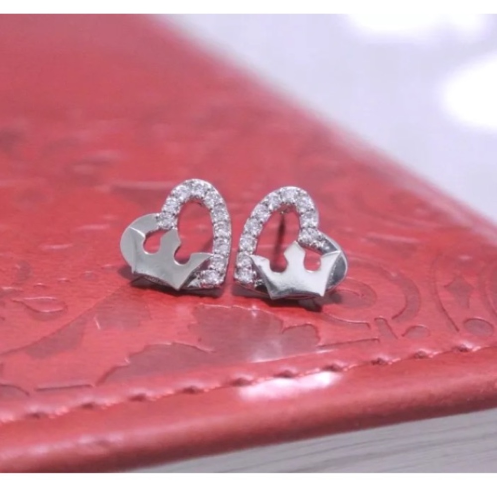 Crown and Heart Stud Earring with Cubic Zirconia