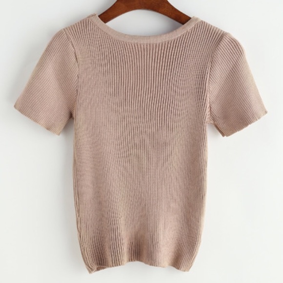 πHPπKhaki LaceUp Ribbed Knitted Crop Tee - Picture 2 of 5