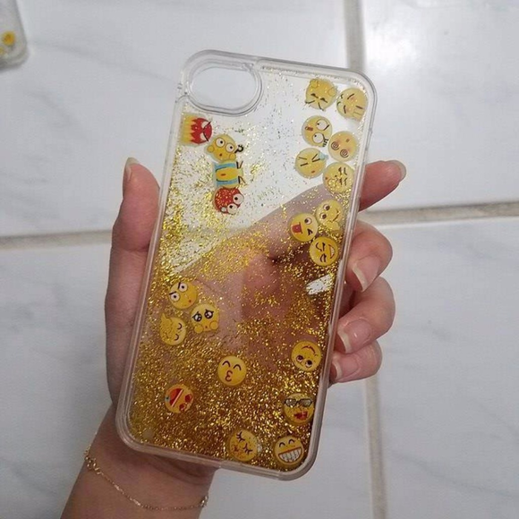 iPhone Gold Emoji Liquid Glitter Case - Picture 3 of 3