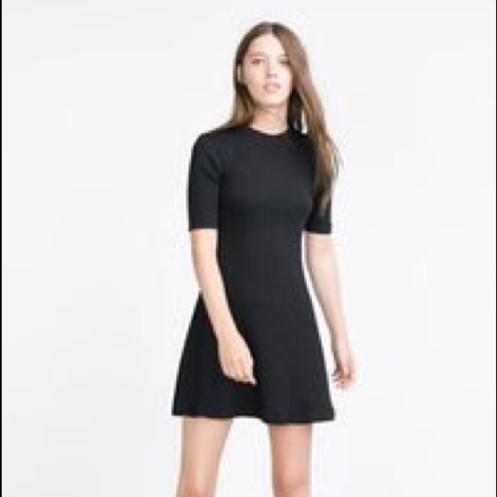 Zara ribbed high collar flare dress