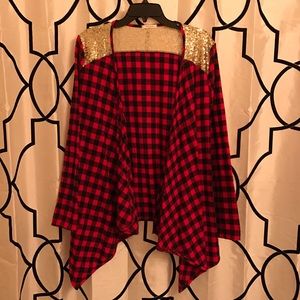 Buffalo Plaid with Gold Sequins Cardigan Pancho