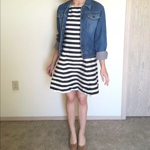 Zara Basics striped cream & navy dress