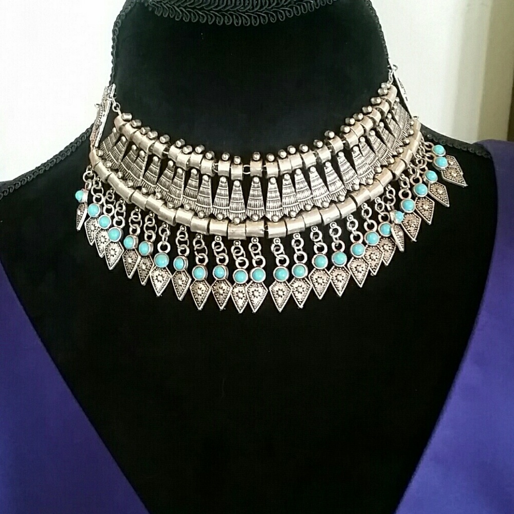 Tribal silver and turquoise  necklace/choker