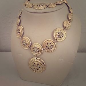 Gold-tone Circle Swirl Necklace & Bracelet Set