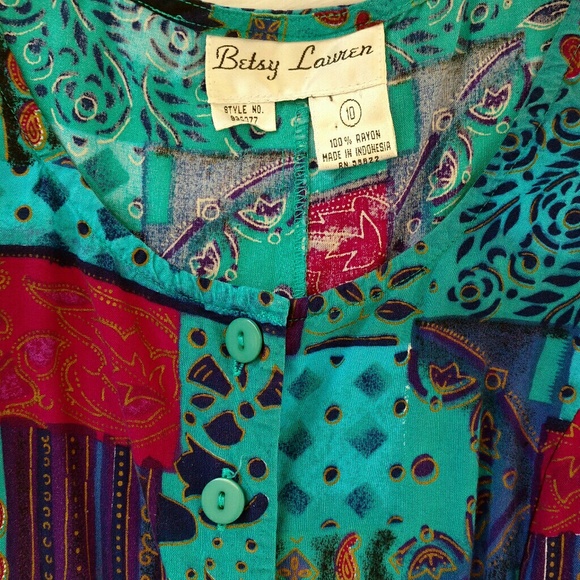 VINTAGE Boho Sleeveless Patch Work Design Front Button Up Maxi Shift Dress - Picture 6 of 14