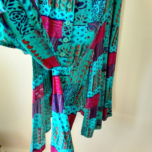 VINTAGE Boho Sleeveless Patch Work Design Front Button Up Maxi Shift Dress - Picture 11 of 14