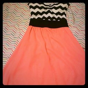Neon orange chevron skater dress