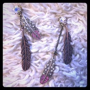 Betsey Johnson Jeweled Feather Earrings