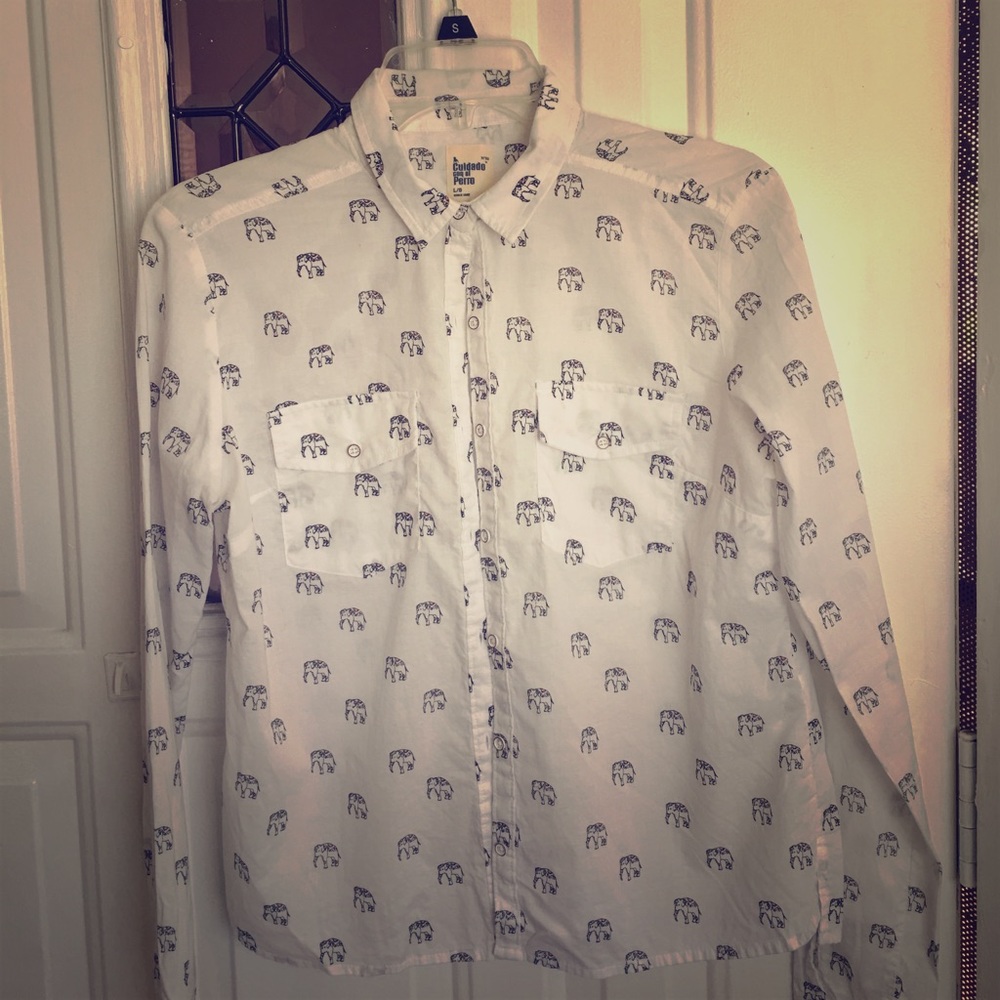 Elephant print button up blouse