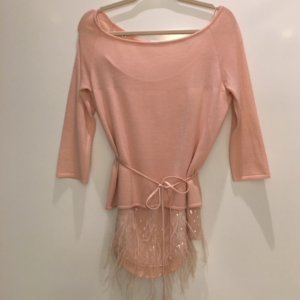 Oscar de la Renta cashmere sweater & feather skirt