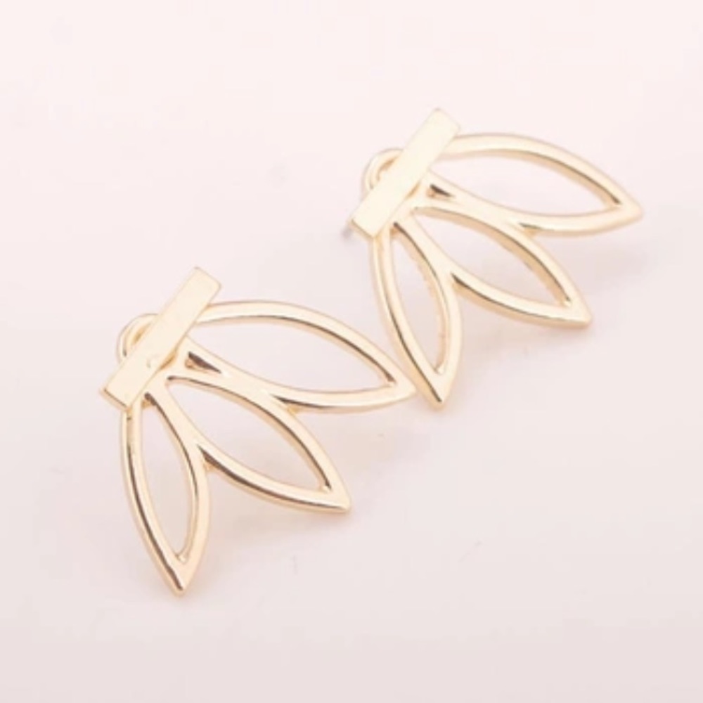 Gold Three Leaf Ear Jacket Earrings