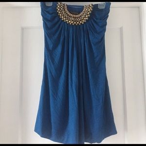 Blue beaded strapless top