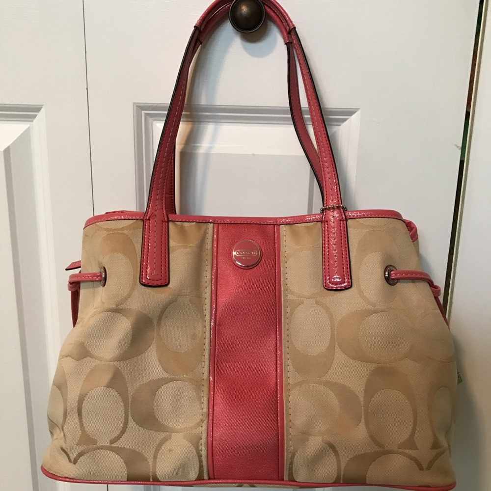 Coral and beige coach bag
