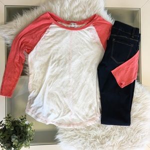 GAP Tops - Gap Coral & White Raglan Baseball Tee GAP Tops - Gap Coral & White Raglan Baseball Tee