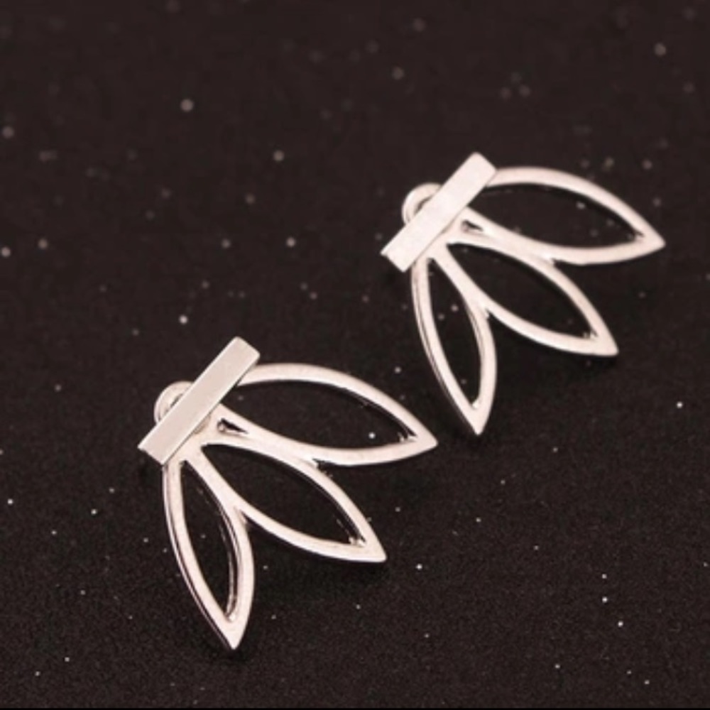 Silver Three Leaf Jacket Earrings