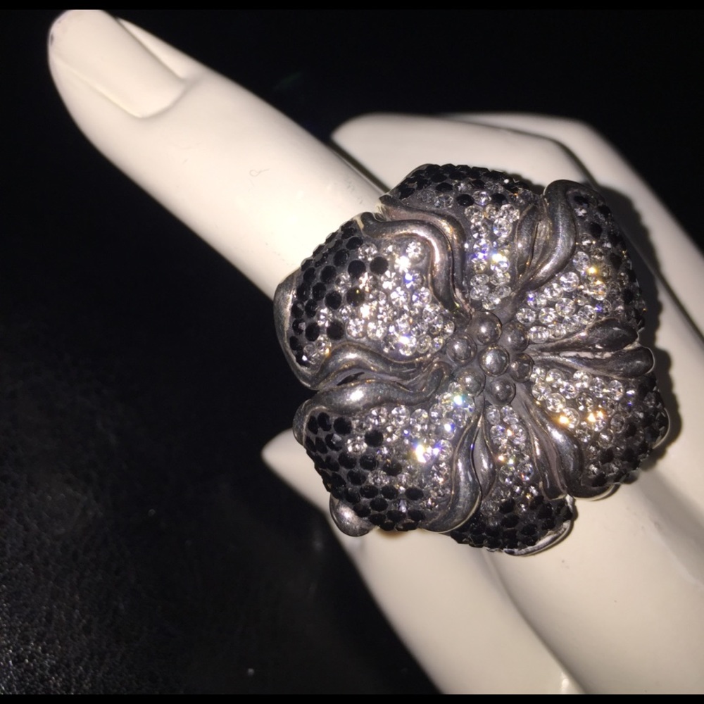 NEW 925 SS crystal pave statement bold flower ring - Picture 5 of 8