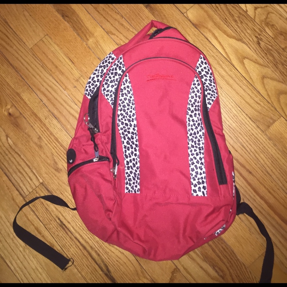 Red leopard backpack