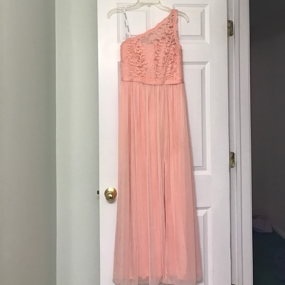 Davids bridal Peach one shoulder formal dress