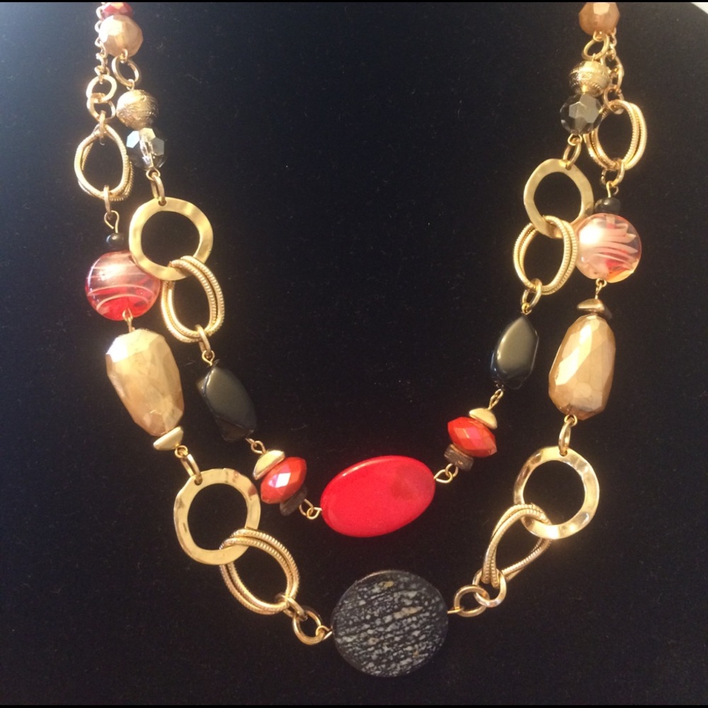 NWT - Gold, black & red necklace