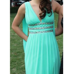 Mint Greek Goddess Prom Dress (size 3)