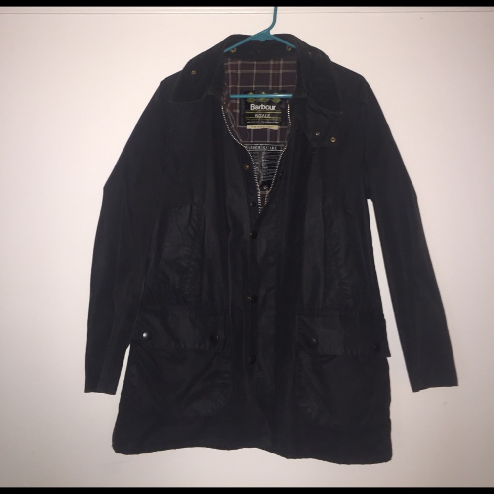 Barbour navy blue waxed Bedale size 34
