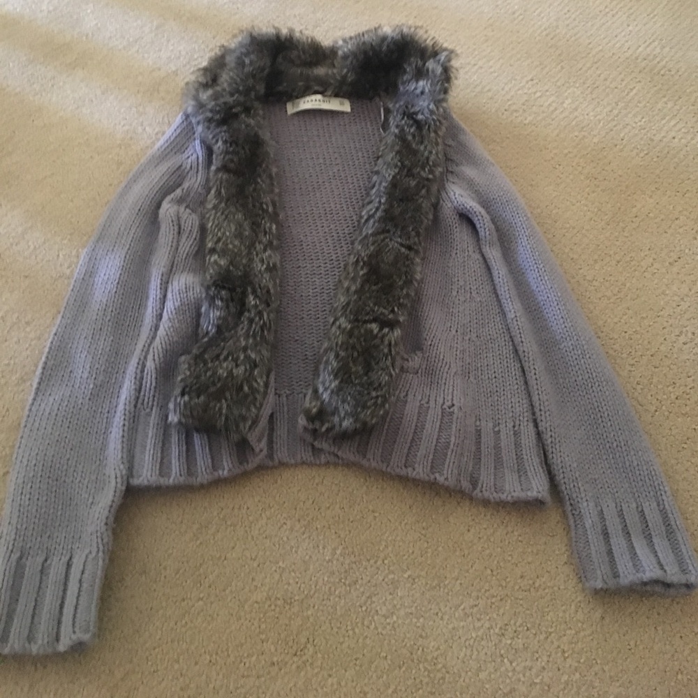 Zara grey cardigan with faux fur