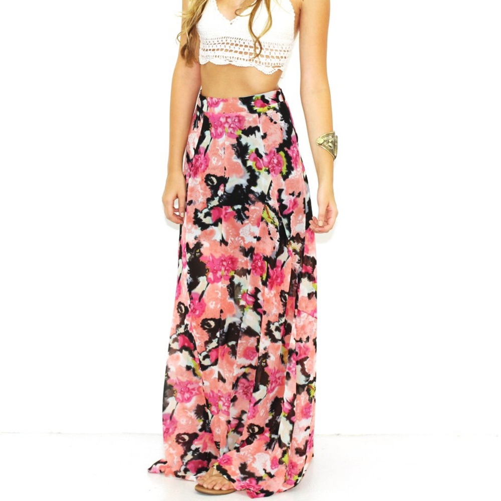 Show me your mumu pink posse floral maxi skirt
