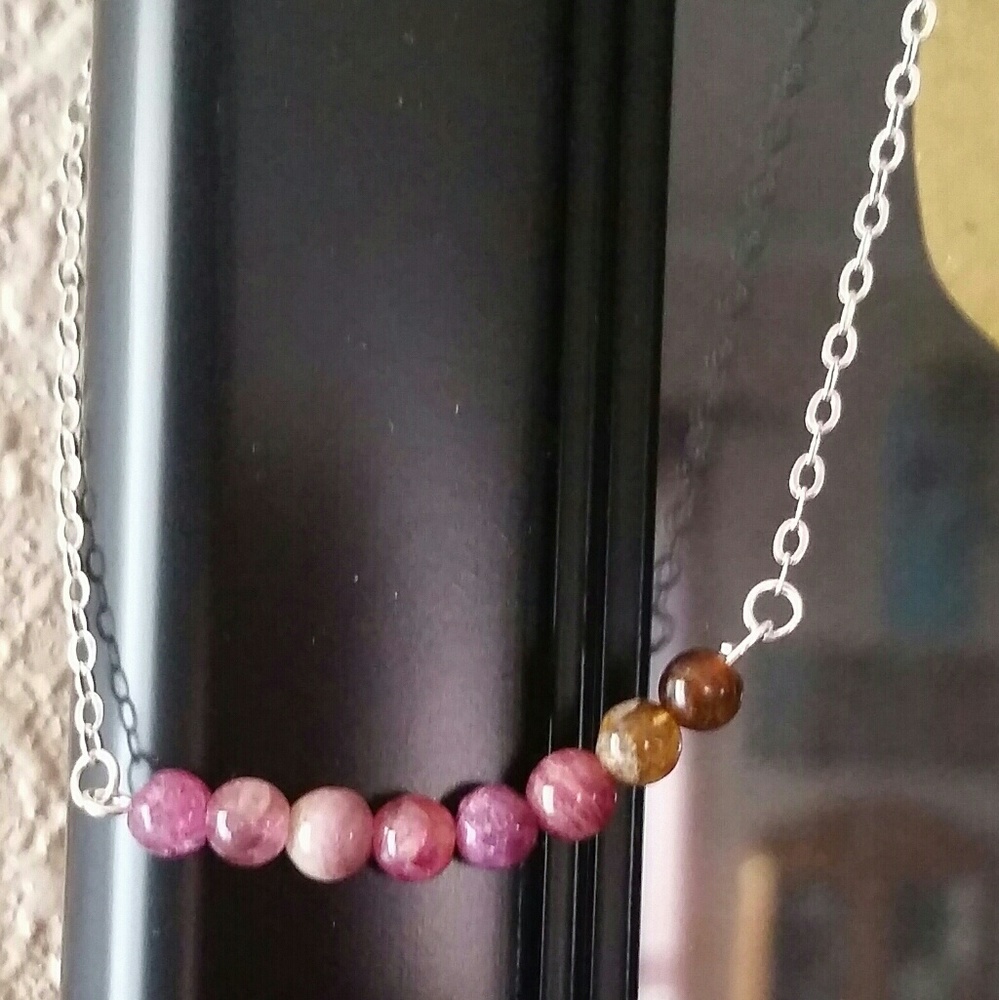 Watermelon Tourmaline Beaded Bar Necklace