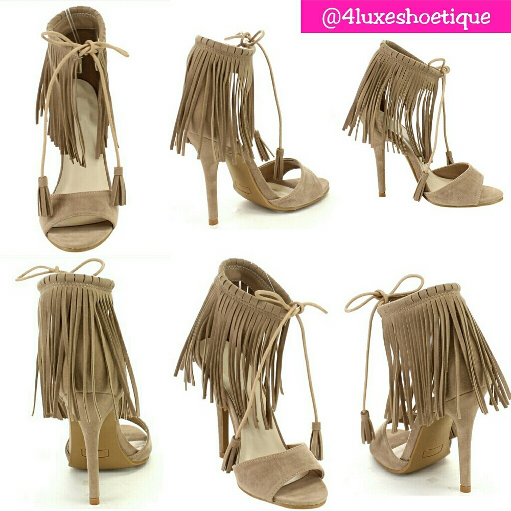 TAUPE fringe heels  HOST PICK 4/6/17