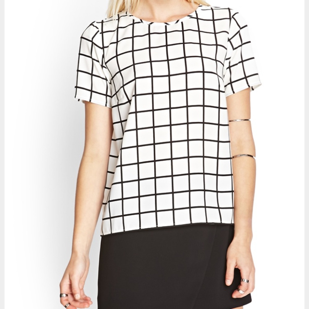 Forever 21 White and Black Windowpane Top